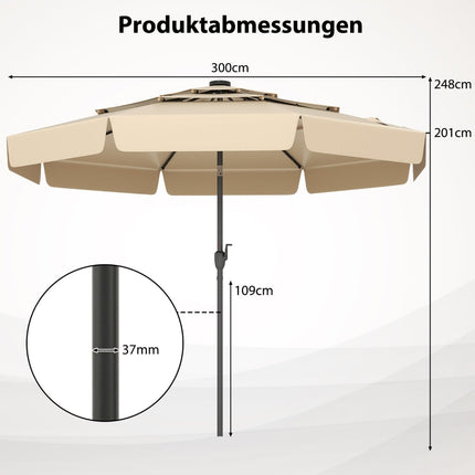 Slunečník na terasu 300 cm se solárními LED světly, béžový