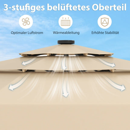 Slunečník na terasu 300 cm se solárními LED světly, béžový