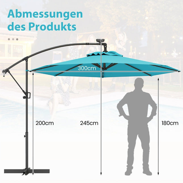 Slunečník na terasu 300 cm se solárními LED světly a klikou