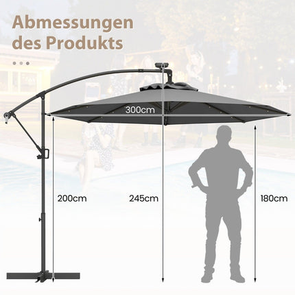 Slunečník na terasu 300 cm se solárními LED světly a klikou
