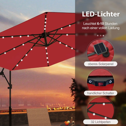 Slunečník na terasu 300 cm se solárními LED světly a klikou