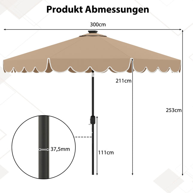 Slunečník na terasu 300 cm se solárními LED světly a klikou