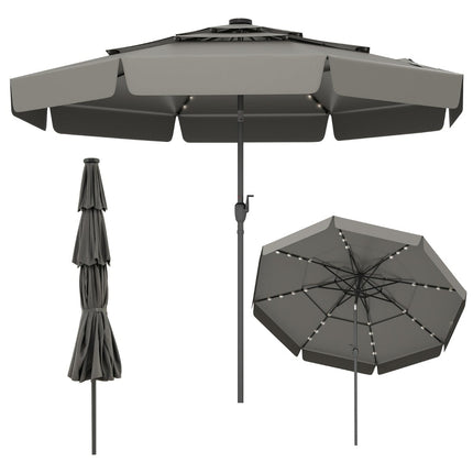 300 cm Patio Umbrella with Solar LED Lights, Grey