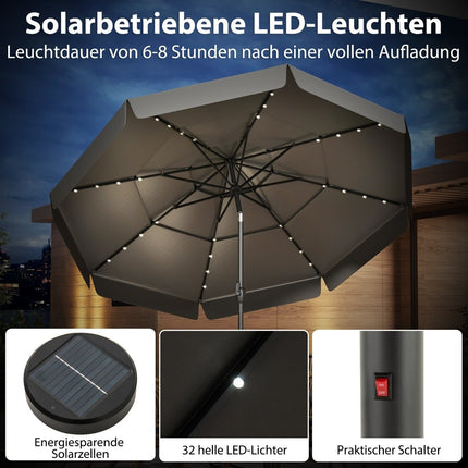 300 cm Patio Umbrella with Solar LED Lights, Grey