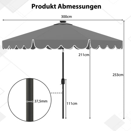 Slunečník na terasu 300 cm se solárními LED světly, náklon a klika