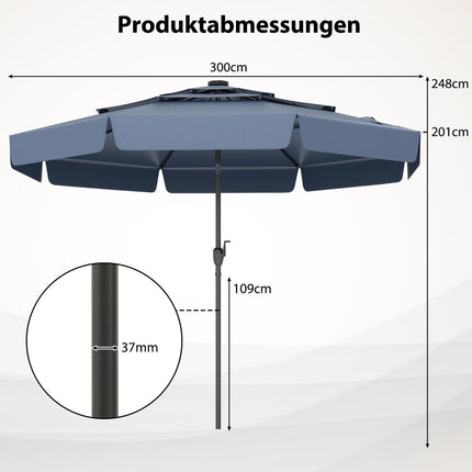 Slunečník na terasu 300 cm se solárními LED světly, sklopný