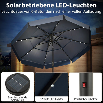 Slunečník na terasu 300 cm se solárními LED světly, sklopný