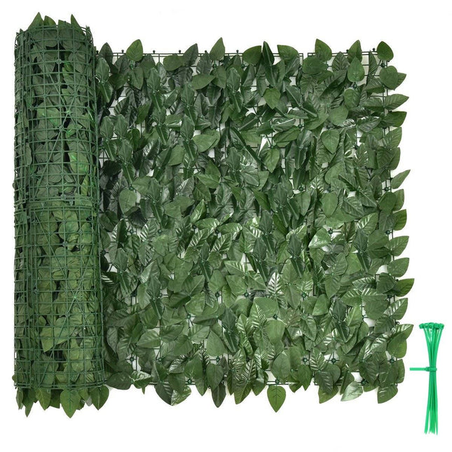 Umělá rostlinná stěna 300 x 100 cm s listy břečťanu, zástěna, umělý živý plot, ochrana proti větru