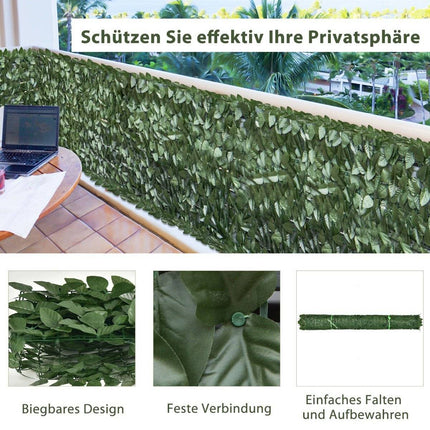 Umělá rostlinná stěna 300 x 100 cm s listy břečťanu, zástěna, umělý živý plot, ochrana proti větru