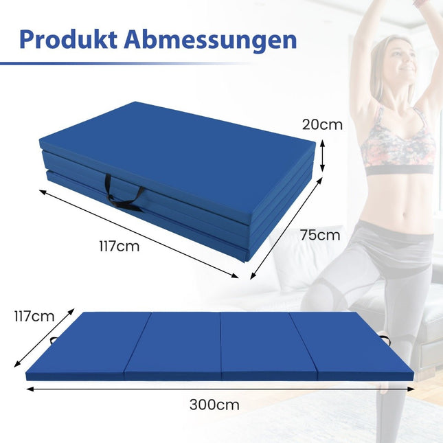 Měkká žíněnka 300 x 117 x 5 cm, skládací gymnastická podložka z umělé kůže, modrá