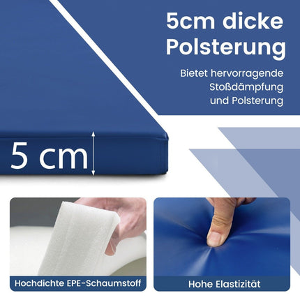 Měkká žíněnka 300 x 117 x 5 cm, skládací gymnastická podložka z umělé kůže, modrá