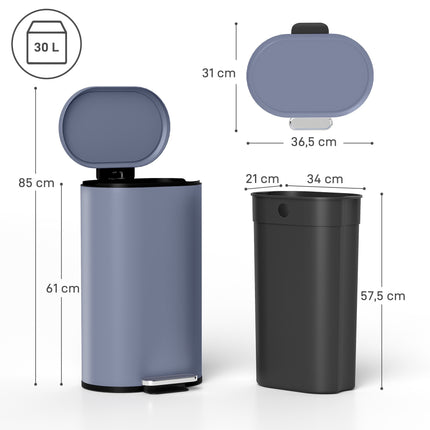 Kuchyňský odpadkový koš s pedálem 30L, tiché dovírání víka, šedý