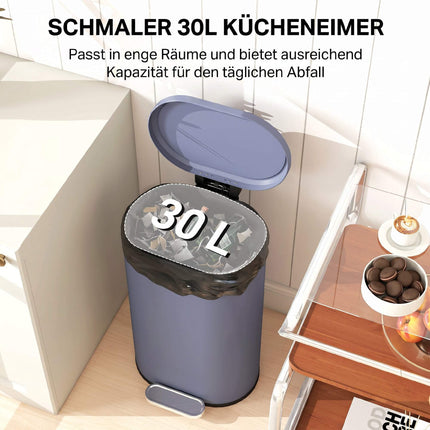 Kuchyňský odpadkový koš s pedálem 30L, tiché dovírání víka, šedý