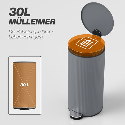 Odpadkový koš s pedálem 30L a tichým dovíráním víka, černý kov