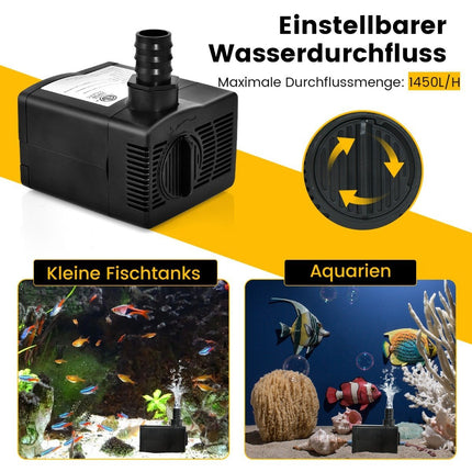 Mini akvarijní čerpadlo 30 W s výtlakem 2.5 m, napájecím kabelem 1.83 m a 3 tryskami, vodní čerpadlo 1400 L/h