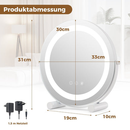 Ø 30 cm stmívací kosmetické zrcátko s osvětlením, dotykovým spínačem a paměťovou funkcí