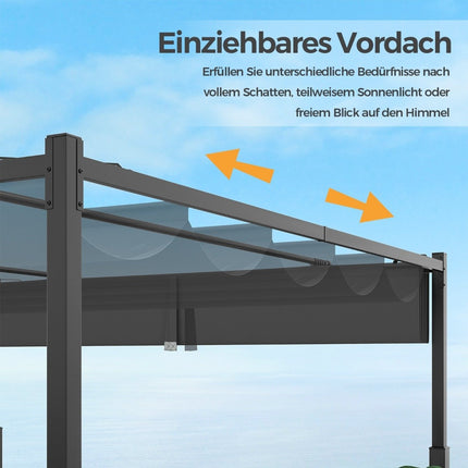 Pergola 3.1 x 3.1 m s posuvnou střechou, voděodolný altán, zimuvzdorný zahradní pavilon, šedá