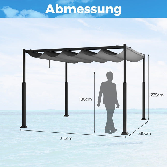 Pergola 3.1 x 3.1 m s posuvnou střechou, voděodolný altán, zimuvzdorný zahradní pavilon, šedá