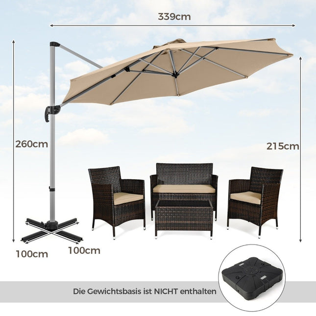 Ø 330 cm slunečník s kličkou, UV ochranou 50+ a otočnou konzolovou konstrukcí o 360°, béžový