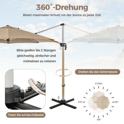 Ø 330 cm slunečník s kličkou, UV ochranou 50+ a otočnou konzolovou konstrukcí o 360°, béžový