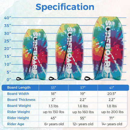 33–41 Inch Bodyboard with EPS Core, Wrist Leash