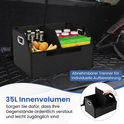 Skládací organizér do kufru auta 35L s víkem a dělicí přepážkou