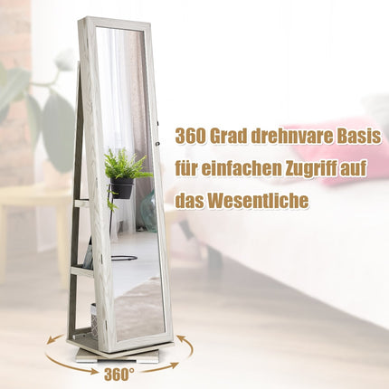 Otočná šperkovnice 360° se zrcadlem, zamykatelná, bílá