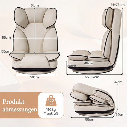 360 Swivel Gaming Chair, Adjustable Backrest, Beige PU Leather