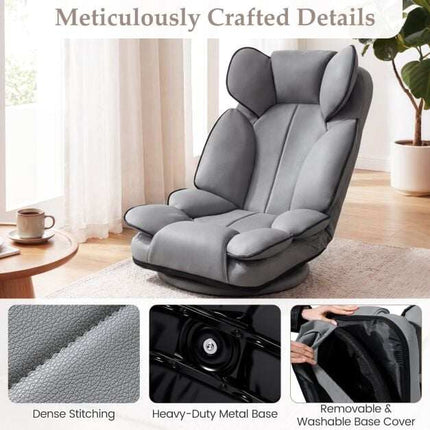 360 Swivel Gaming Chair, Adjustable Backrest, Gray PU Leather