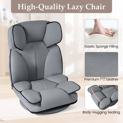 360 Swivel Gaming Chair, Adjustable Backrest, Gray PU Leather