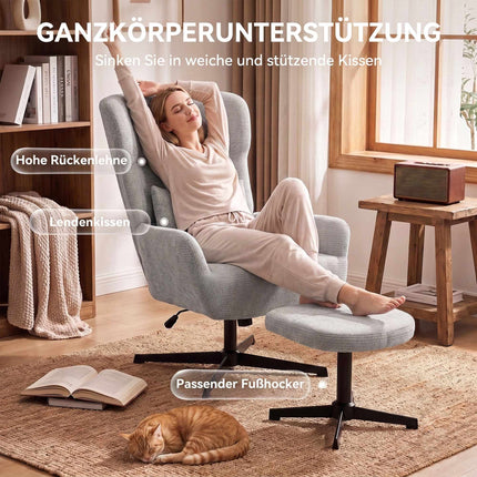 360 Swivel Lounge Chair with Ottoman, Adjustable Height, Cream