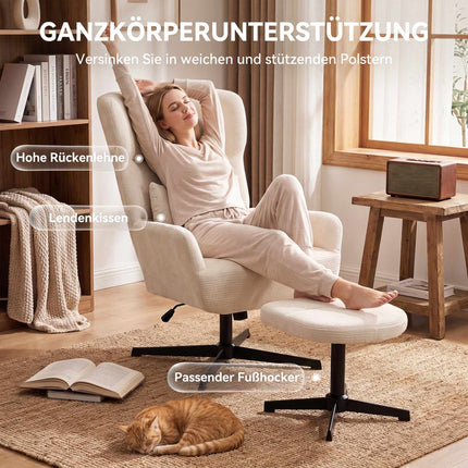 360 Swivel Lounge Chair with Ottoman, Adjustable Height, Cream