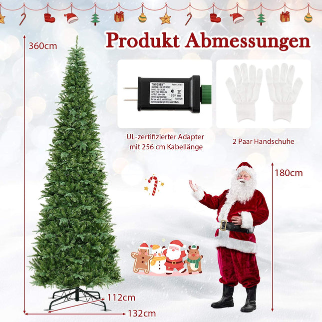 360 cm vorbeleuchteter künstlicher Weihnachtsbaum, für drinnen/draußen