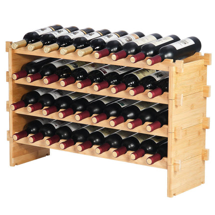 36-Bottle Wine Rack, Stackable 4-Tier Bamboo, Freestanding