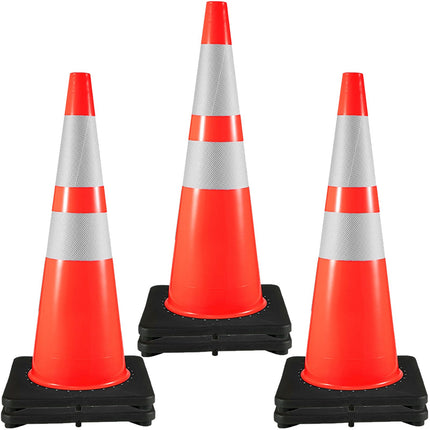 36-Inch Traffic Cones, 6-Pack, Weighted Base, Reflective