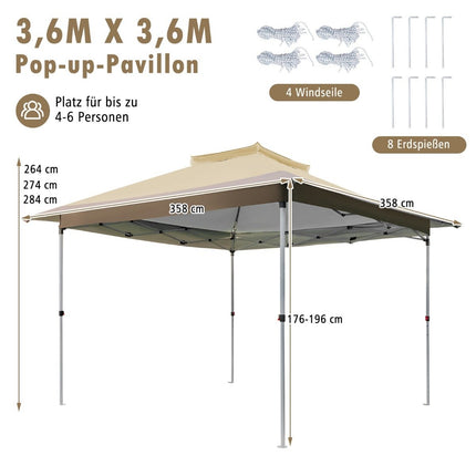 Pavilon 3.6 x 3.6m s dvojitou střechou, voděodolný, stabilní, zimuvzdorný, UV ochrana 50+