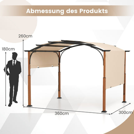 Pergola 3.6 x 3 m se zatahovací střechou, voděodolná, stabilní, zimuvzdorný pavilon, béžová