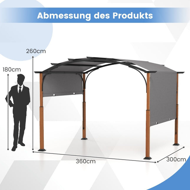 Pergola 3.6 x 3 m se zatahovací střechou, voděodolná, stabilní, zimuvzdorný pavilon, šedá