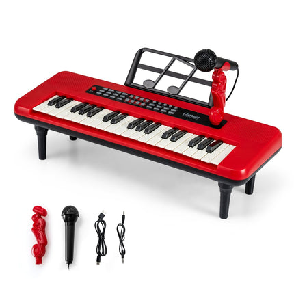 Dětské digitální piano s 37 klávesami, mikrofonem a stojanem, červené