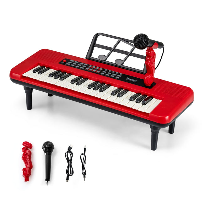 Dětské digitální piano s 37 klávesami, mikrofonem a stojanem, červené