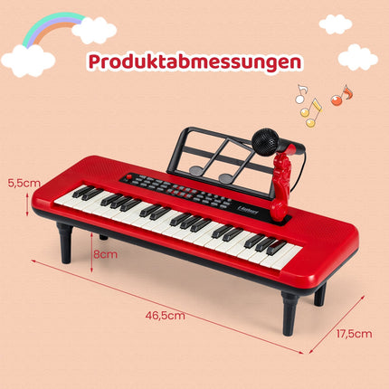 Dětské digitální piano s 37 klávesami, mikrofonem a stojanem, červené