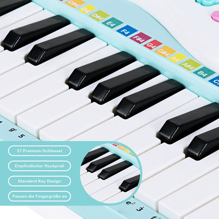 Digitální piano s 37 klávesami, dětské klávesy s mikrofonem 48 x 20 x 38 cm, modré
