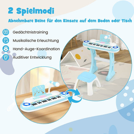 Klávesy s 37 klávesami a světly, elektrické dětské klávesy s nahráváním a přehráváním, hračkové piano, modré