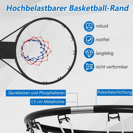 Basketbalový koš Ø37cm s obručí a sítí, pro dveře a montáž na stěnu, vnitřní mini basketbalový koš černý
