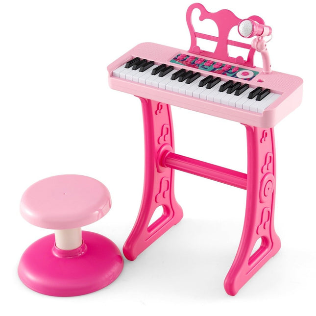 37 Tasten Kinderkeyboard Kinderklavier elektronisch mit Hocker Mikrofon &amp; Notenständer rosa