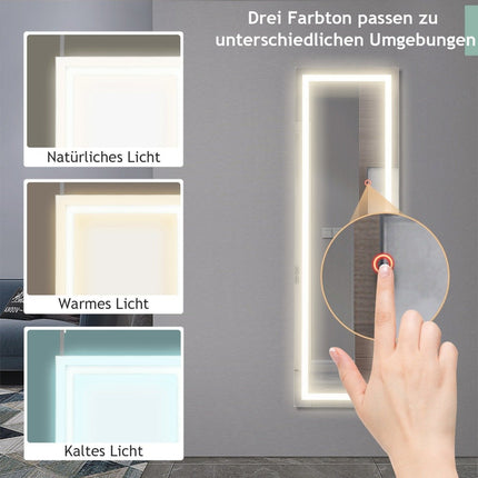 Nástěnné zrcadlo 2v1 37 x 120 cm s LED osvětlením ve 3 barvách, celopostavové závěsné zrcadlo