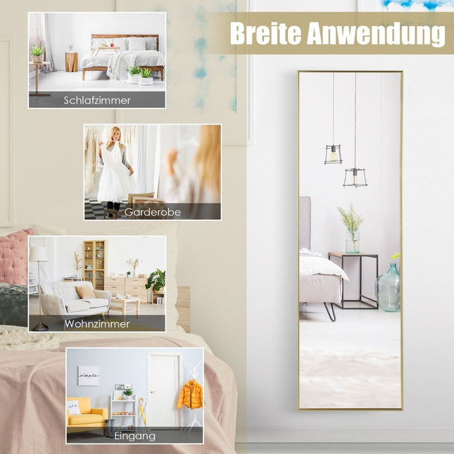 Celopostavové zrcadlo 37 x 120 cm s výškově nastavitelnými závěsnými háčky, nástěnné zrcadlo, zlaté