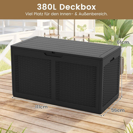 Venkovní úložný box 380L s kolečky, vodotěsný, černá