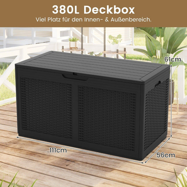 Venkovní úložný box 380L s kolečky, vodotěsný, černá