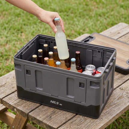 Skládací přepravní box 38L s deskou, šedá